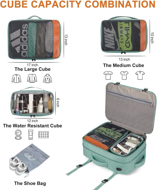 Expandable travel backpack with USB port and anti-theft design for travelers.