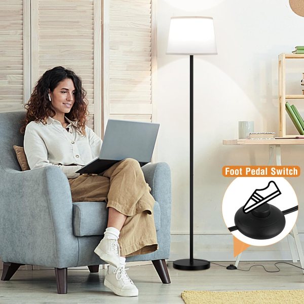 Floor lamp with foot pedal switch for easy control.