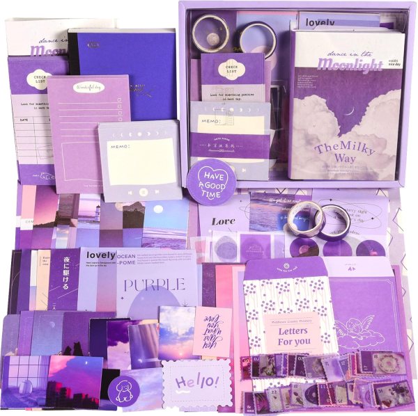 Scrapbooking Supplies – Complete Journaling Kit with Purple Moonlight Design for DIY Scrapbook Projects and Creative Crafting