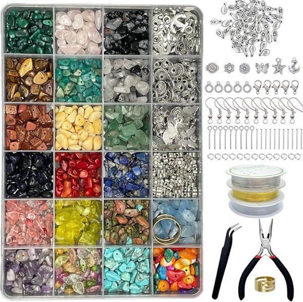 Jewelry Making Kit – 1200 PCS Gemstone Beads, 170 PCS Silver Pendants & Full Jewelry Craft Supplies for DIY Bracelets, Necklaces, Earrings, & More