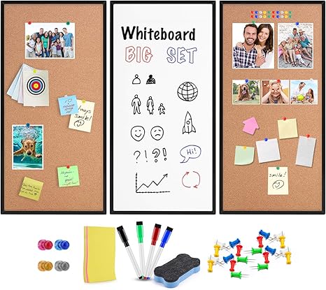Combination Whiteboard and Corkboard 3-Pack, Magnetic, Framed Bulletin Boards for Office, Home, and Commercial Use