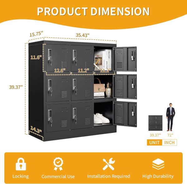 Durable steel office locker with 9 compartments for secure storage.