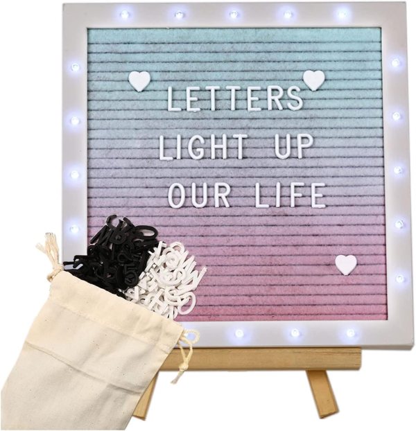LED Felt Letter Board with Gradient Color & 20 LED Lights – Changeable Message Board for Home, Office, or Special Occasions