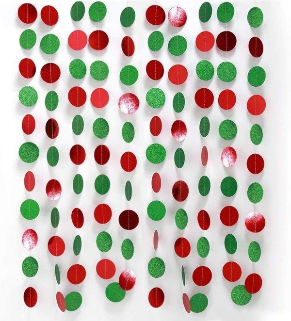 Christmas Party Decorations – Red and Green Glitter Garland Streamers for Holiday Events, Perfect for Xmas Parties, New Year, and Ugly Sweater Themes