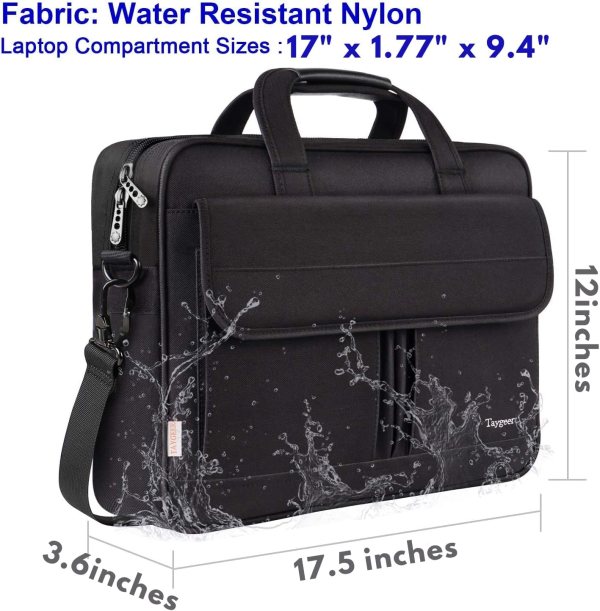 Waterproof nylon laptop bag with water splash design, 17.5-inch size, black color.