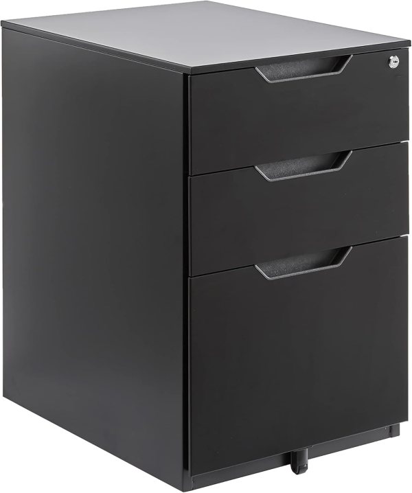 Mobile Filing Cabinet with 3 Drawers, Locking Storage, Rolling Caster Wheels, and Hanging File Frame for Office Organization and File Storage