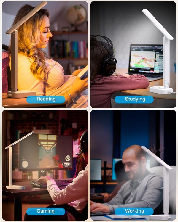 Adjustable LED desk lamp with touch control, USB ports, ideal for study, work, gaming, and bedroom l.