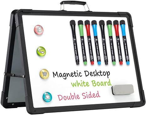 Mini Whiteboard for Desk – Portable, Foldable Dry Erase Whiteboard with Easel Stand for Office, Home, School & Classroom