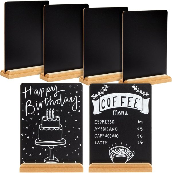 Mini Chalkboard Signs with Rustic Wooden Base for Tabletop Display, Wedding, Event, or Business Use