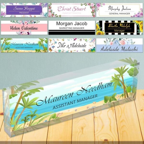 Desk Name Plates for Office Personalized Name Plaque for Desk Clear Acrylic Glass Office Desk Decor for Women or Men,8″x2.5 Desk Name Plates for Office Personalized Name Plaque for Desk Clear Acrylic Glass Office Desk Decor for Women or Men,8″x2.5