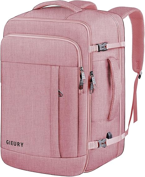 Carry on Backpack for Women, 50L Travel Backpack, Expandable Flight Approved 17 Inch Laptop Bag, Business Weekender Pink Backpack