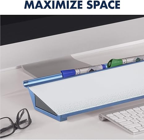 Modern glass dry erase board with hidden storage for office and home use.
