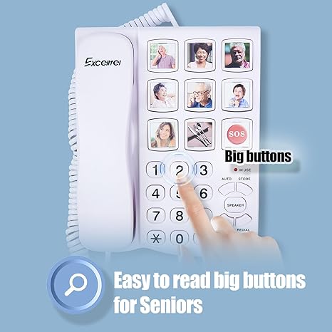 Senior landline phone with large buttons, easy-to-read display, and one-touch speed dial for seniors.