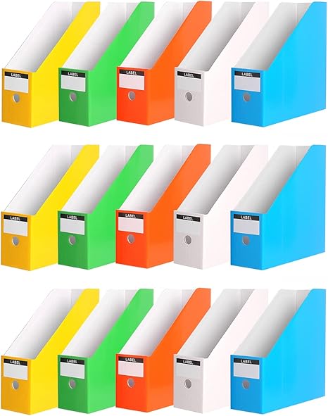Vertical File Organizer with 5 Colorful Holders, Label Stickers & Reinforced Cardboard – Space-Saving Paper Sorter for Home and Office Organization