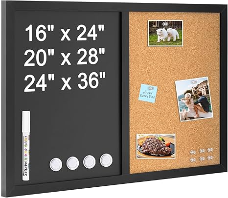 Chalkboard Corkboard Combo – Multifunctional Magnetic Bulletin and Framed Chalkboard for Office, Home, and School Use