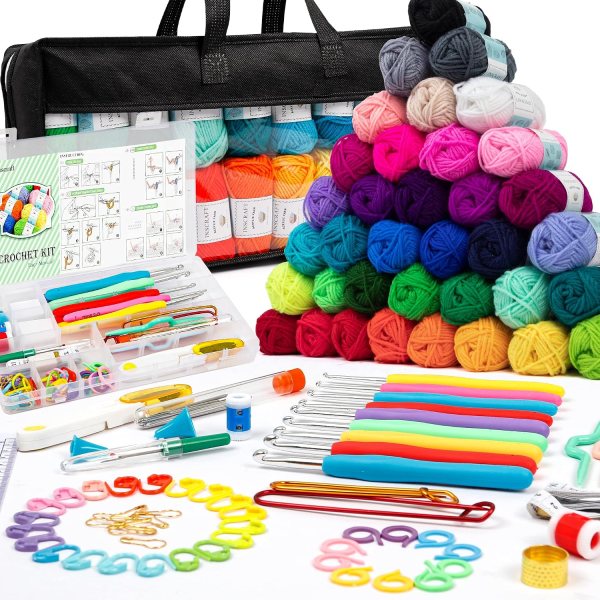 Crochet Supplies Set with 40 Colors of Acrylic Yarn, 73 Piece Crochet Kit with Hooks, Scissors, and Storage Bag for Beginners and Experts