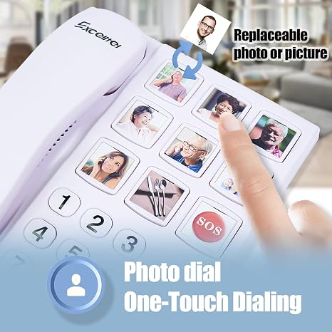 Senior landline phone with one-touch speed dial and hands-free calling features for seniors.