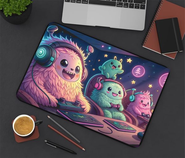 LAMBOCK Kawaii Cyberpunk Monsters Video Game Desk Mat – Large Desk Mat for Laptop Mat for Desk & Desk Protector