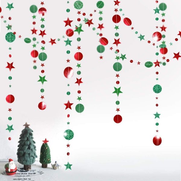 Christmas Garland – Red and Green Glitter Hanging Party Garland for Xmas Tree and Home Decor