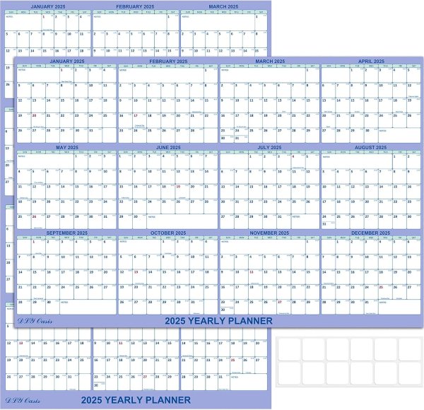 2025 Wall Calendar Dry Erase – Large Reversible 32″ x 48″ Laminated Yearly Planner with Vertical/Horizontal Layouts and Waterproof Surface