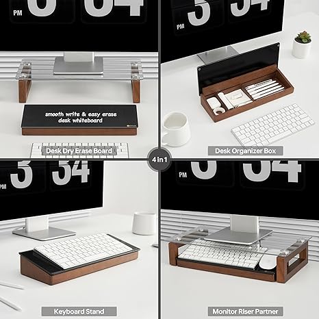 Whiteboard desk organizer with dry erase surface and wooden accents.
