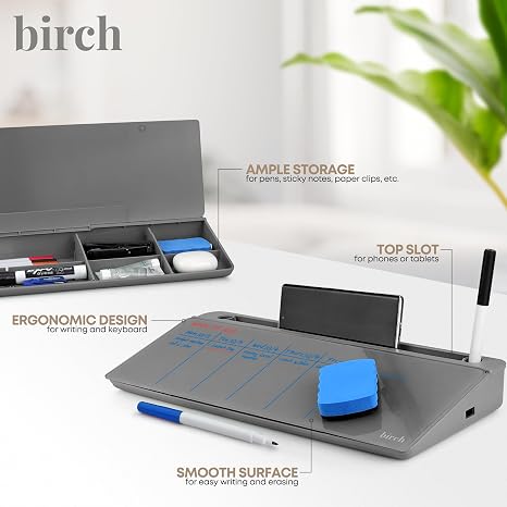 Stylish glass desk organizer with storage compartments for office and home use.