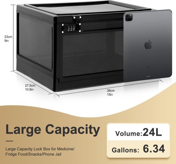 Black lockable storage box with digital keypad and handle, suitable for home or office use.