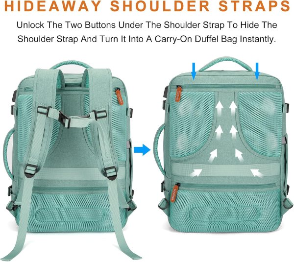 Expandable 40L travel backpack with USB port and anti-theft design.