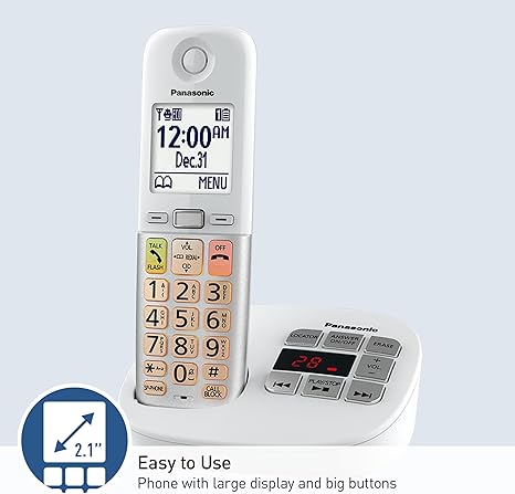 Enhanced cordless phone with large display, flashlight, call blocking, and volume boost features.
