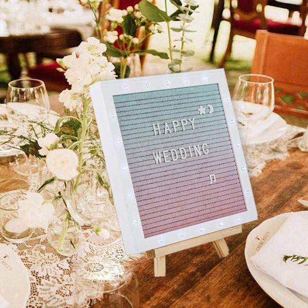Gradient LED letter board with lights for home or events.