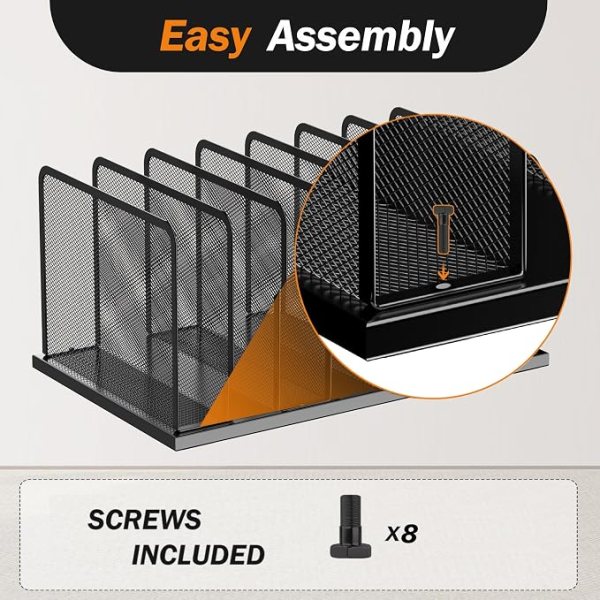 Heavy Duty Steel File Organizer with 7 vertical compartments for office and study organization. Easy.