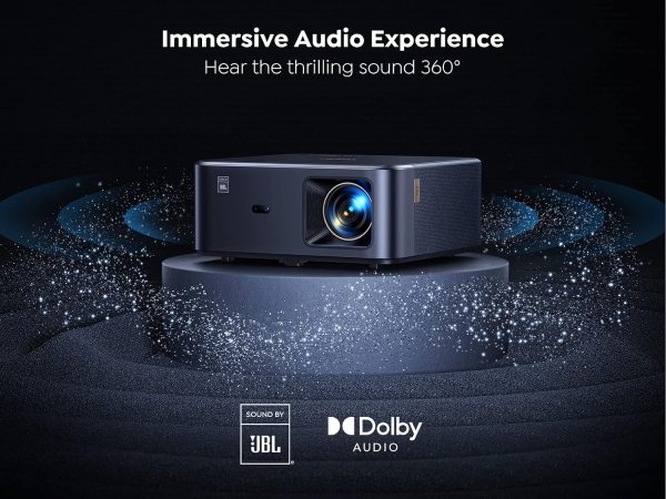 Bluetooth Projector with JBL Audio, 1080p HD, Android TV & Alexa Voice Control.