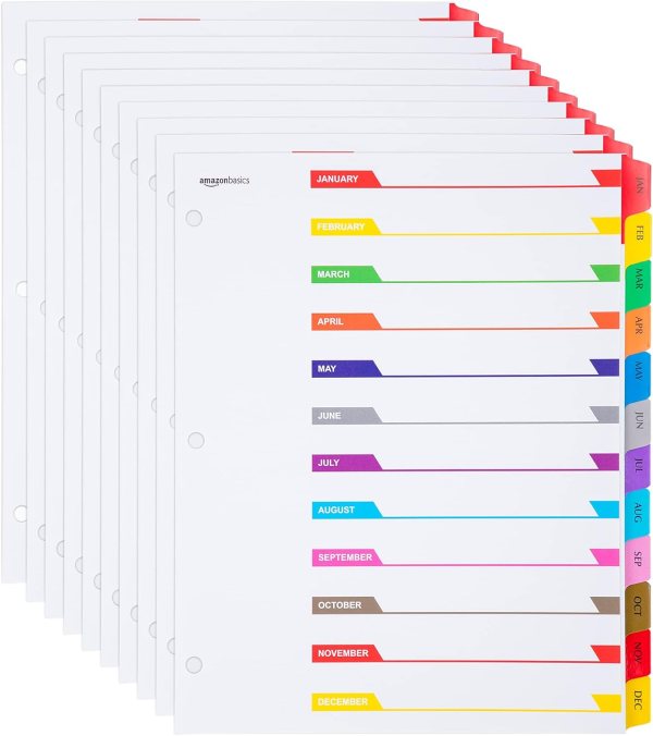 Monthly Dividers with Pre-Printed Tabs for Binder Organization, Durable Reinforced Paper for Easy Document Management