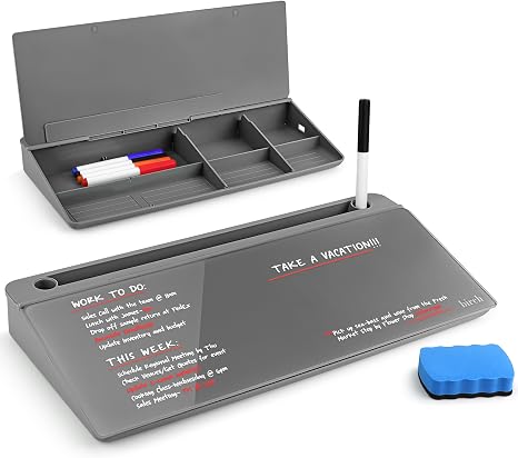 Office Note Board – Dry Erase Desk Organizer with Storage Compartments for Home and Office, Stylish Glass Desktop Board for Women