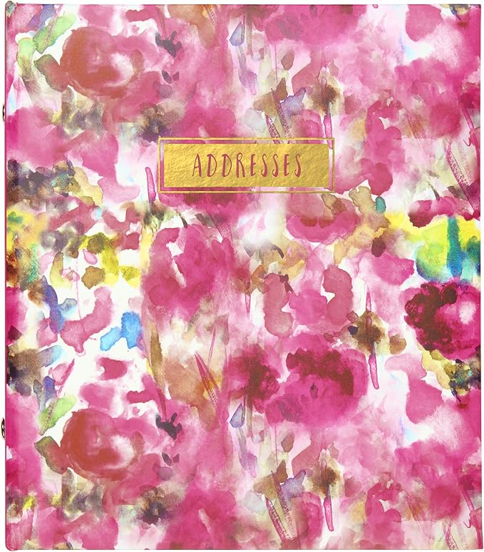 Floral Address Book – Refillable 6-Ring Watercolor Contact Organizer with Alphabetic Index, Holds 440 Entries for Names, Addresses, and Phone Numbers