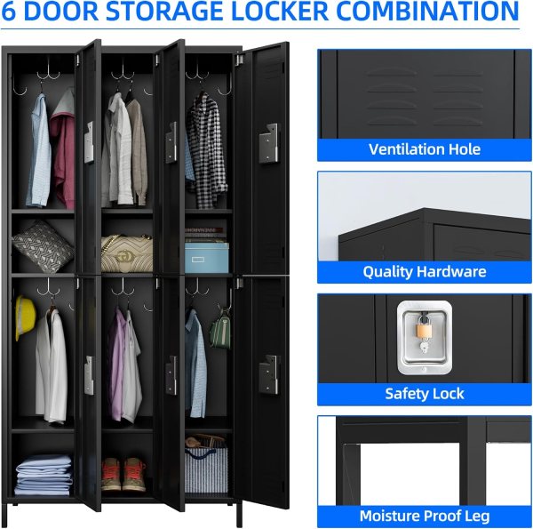 Durable 6-door metal locker with ventilation, safety lock, and moisture-proof leg.