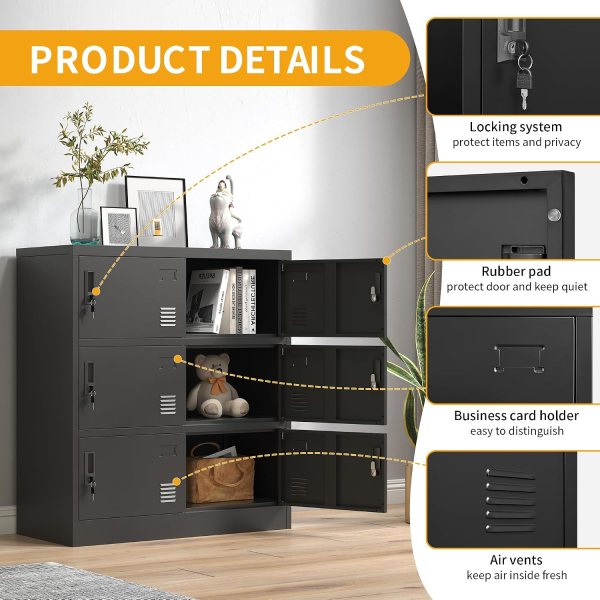 Durable steel office locker with 9 compartments and security features.