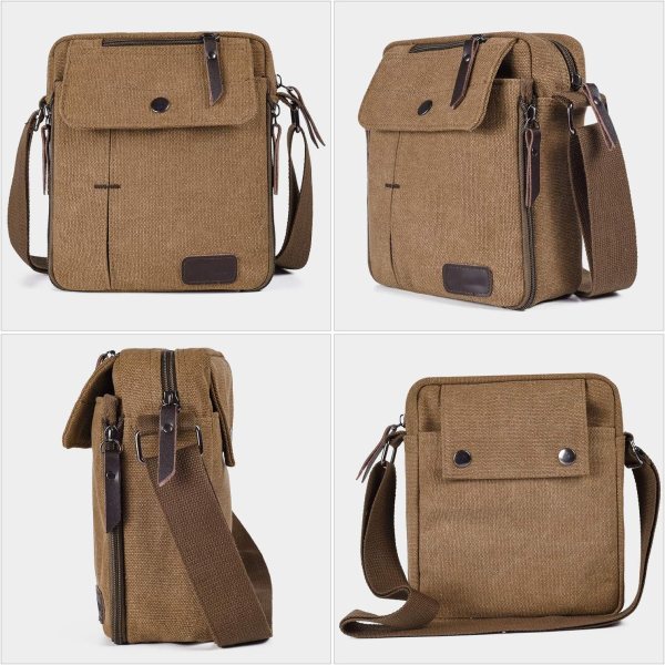 Brown messenger bag for laptop and essentials with adjustable strap.