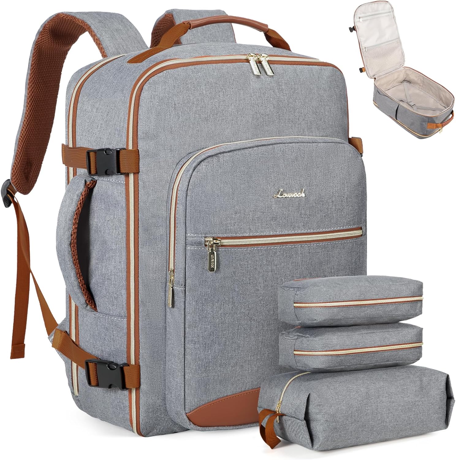 Waterproof airline approved carry-on backpack for women with packing cubes