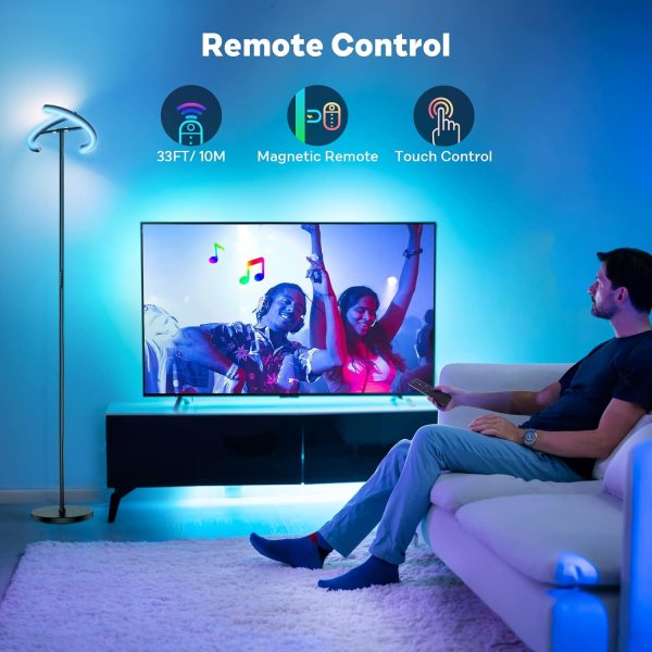 RGB Floor Lamp with Color Changing Modes and Adjustable Brightness.