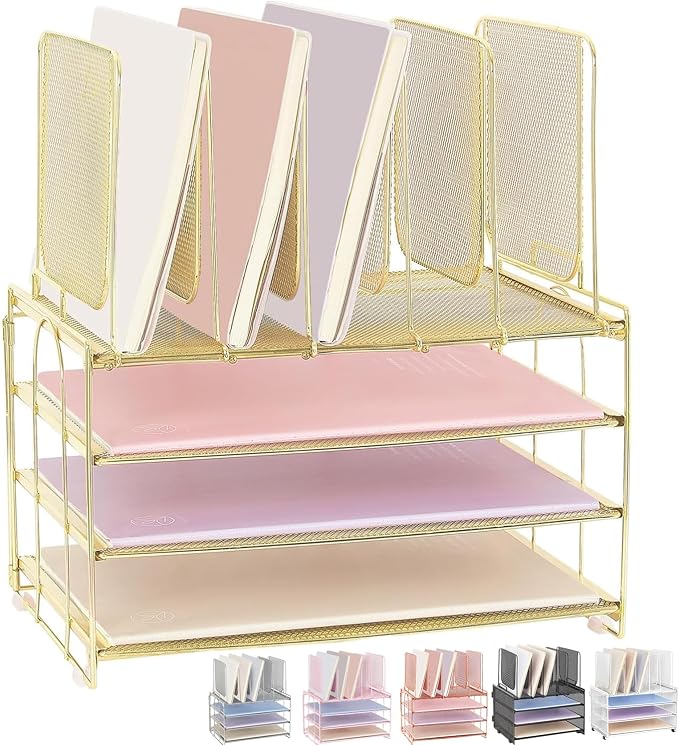 Desk Organizer Tray with Sliding Trays and Vertical File Racks – Perfect for Office Desk Storage and Paper Organization