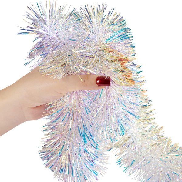 Tinsel Garland for Christmas Tree and Holiday Decorations – Shimmering, Reusable, and Colorful Garland for Indoor & Outdoor Use
