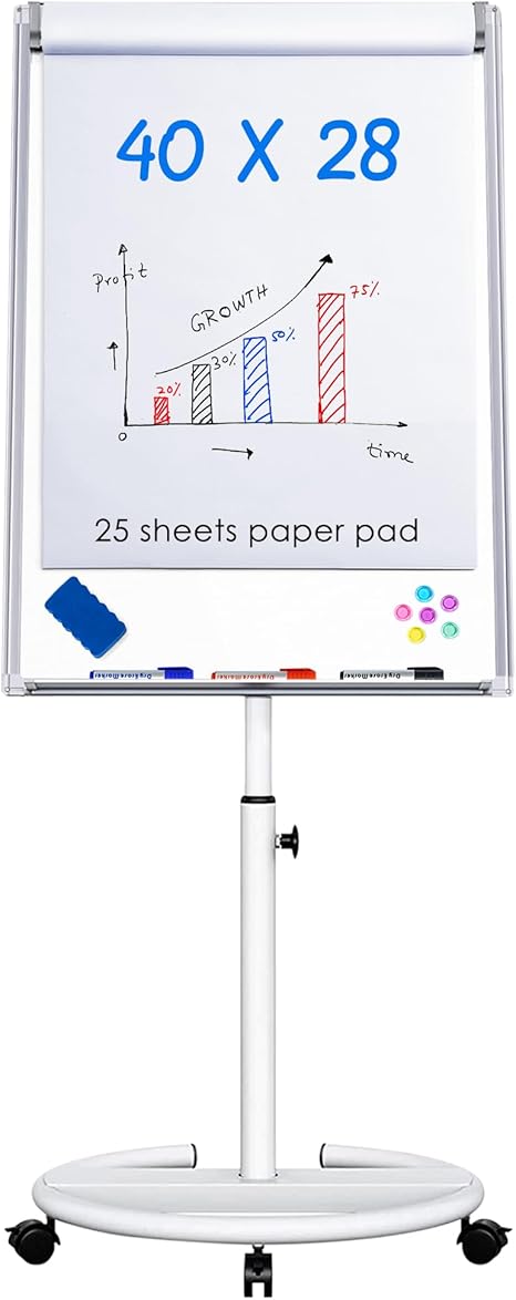 Mobile Dry Erase Board – Adjustable Rolling Whiteboard with Paper Pad, Easy-to-Wipe Surface, and Lockable Casters for Office, Classroom, and Presentations