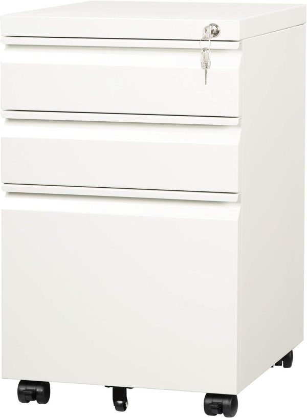 Rolling File Cabinet with Lock, 3-Drawer Mobile Office File Storage Cabinet with Casters for Home Office