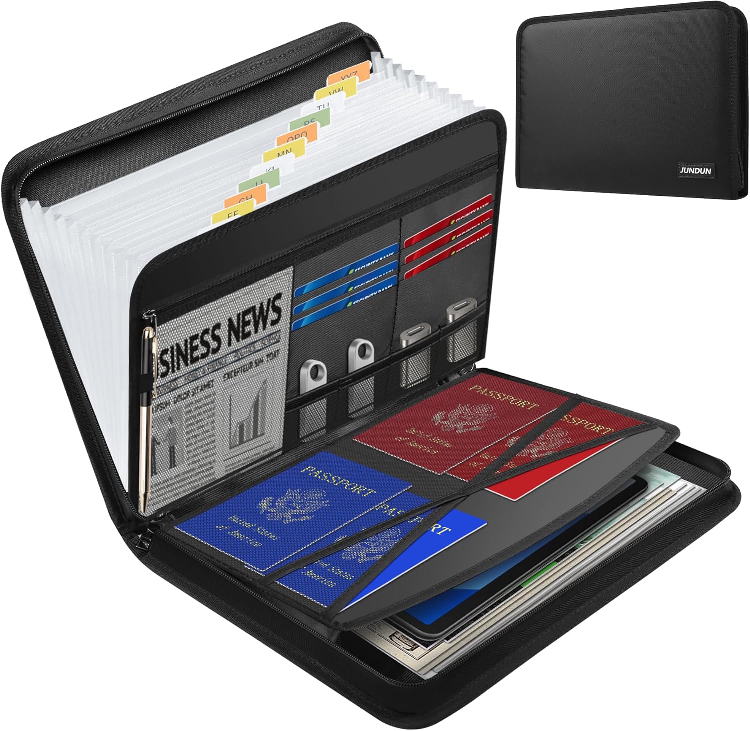 File Storage Organizer – Expandable Document Folder with 13 Pockets, Zipper and Card Slots for Efficient Paper Organization and Protection