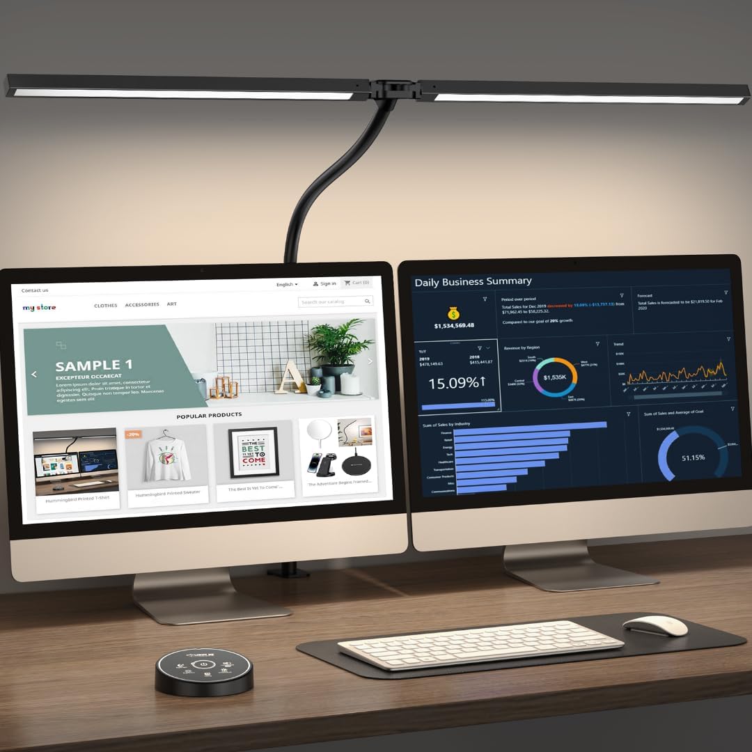Dual-Head desk lamp with two display screens