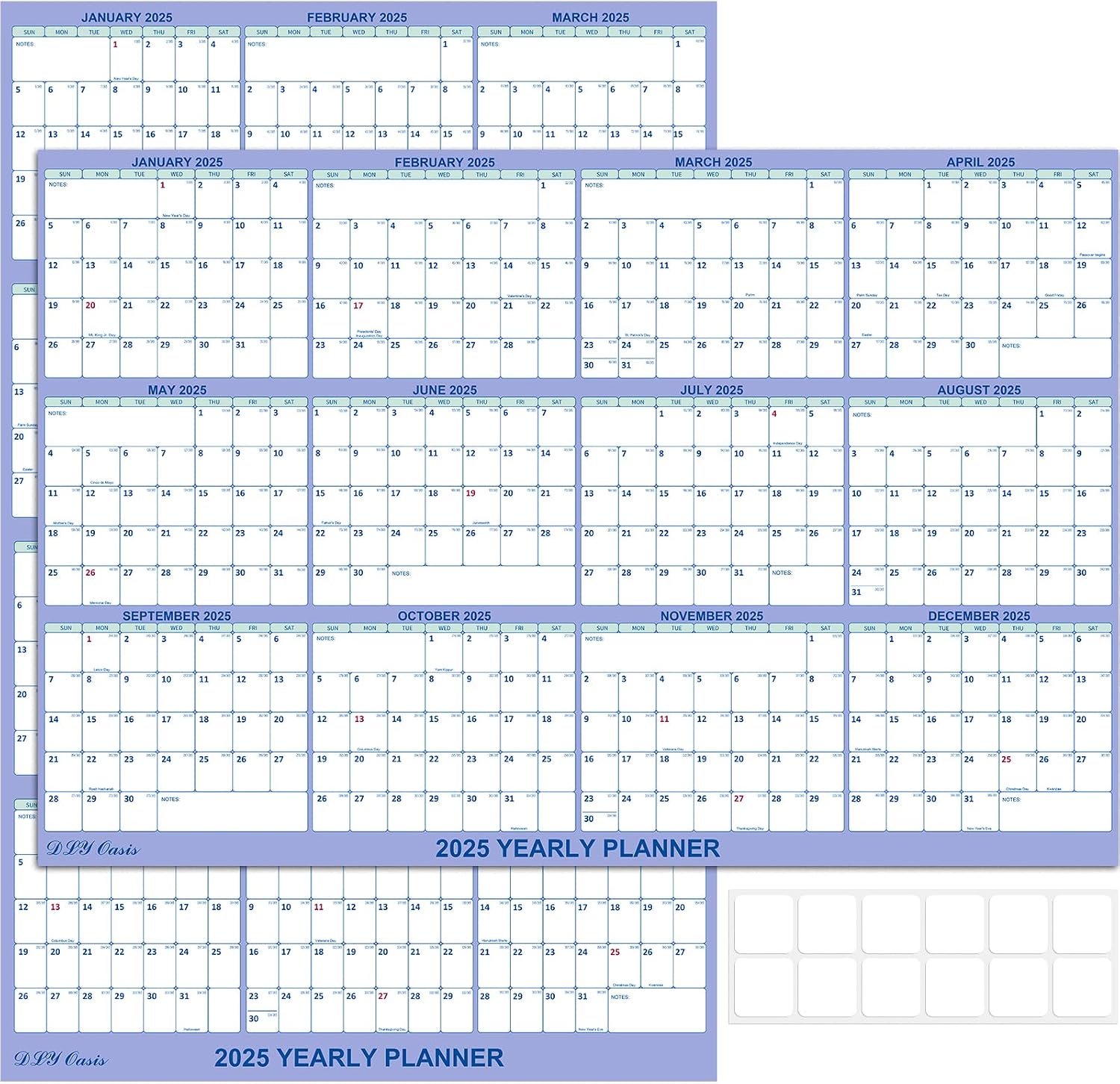 2025 Wall Calendar Dry Erase – Large Reversible 32″ x 48″ Laminated Yearly Planner with Vertical/Horizontal Layouts and Waterproof Surface
