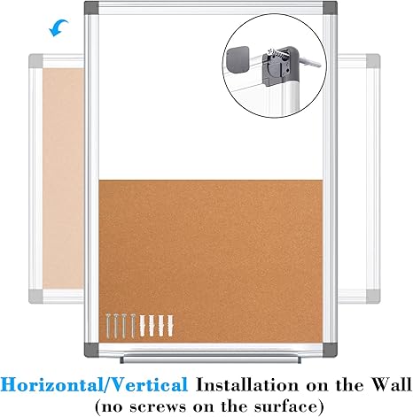 Magnetic cork board combo with whiteboard, cork surface, and accessories for home or office.