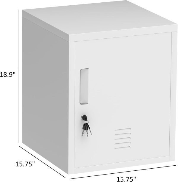 Lockable metal storage cabinet with keys, ideal for office, home, and workshop storage.