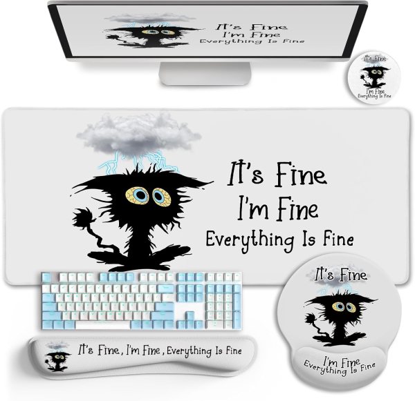 Cat Themed Desk Mat Set, Ergonomic Mouse Pad with Wrist Support, Large Desk Mat for Office and Gaming